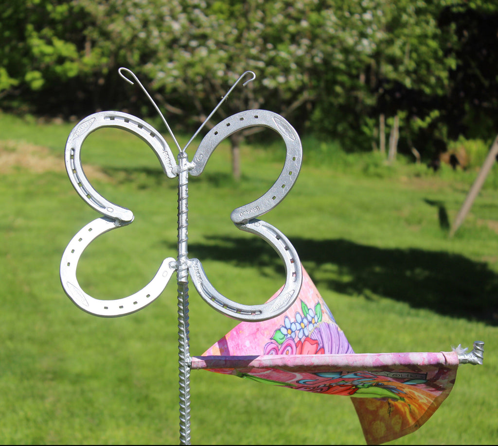 Beauti-fly Flag holder, Butterfly Flower Garden Flag Post, Butterfly Yard Décor, Garden Flag Stand, Yard Flag Art, Summer Garden Flag