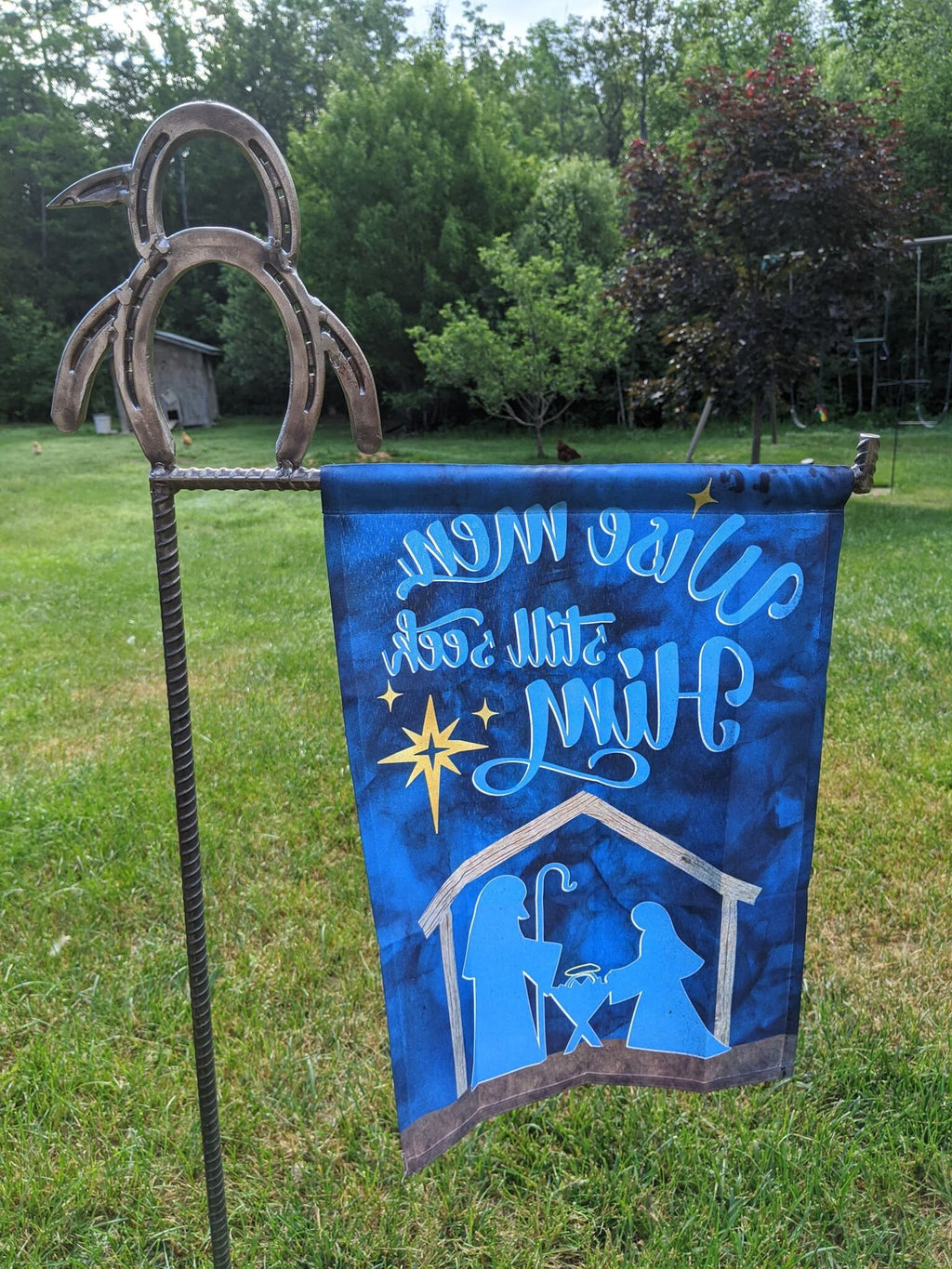 Pappy the Penguin Garden Flag Stand, Yard Flag Stand, Rebar Flag Holder, Metal Flag Stand - Lifetime Warranty