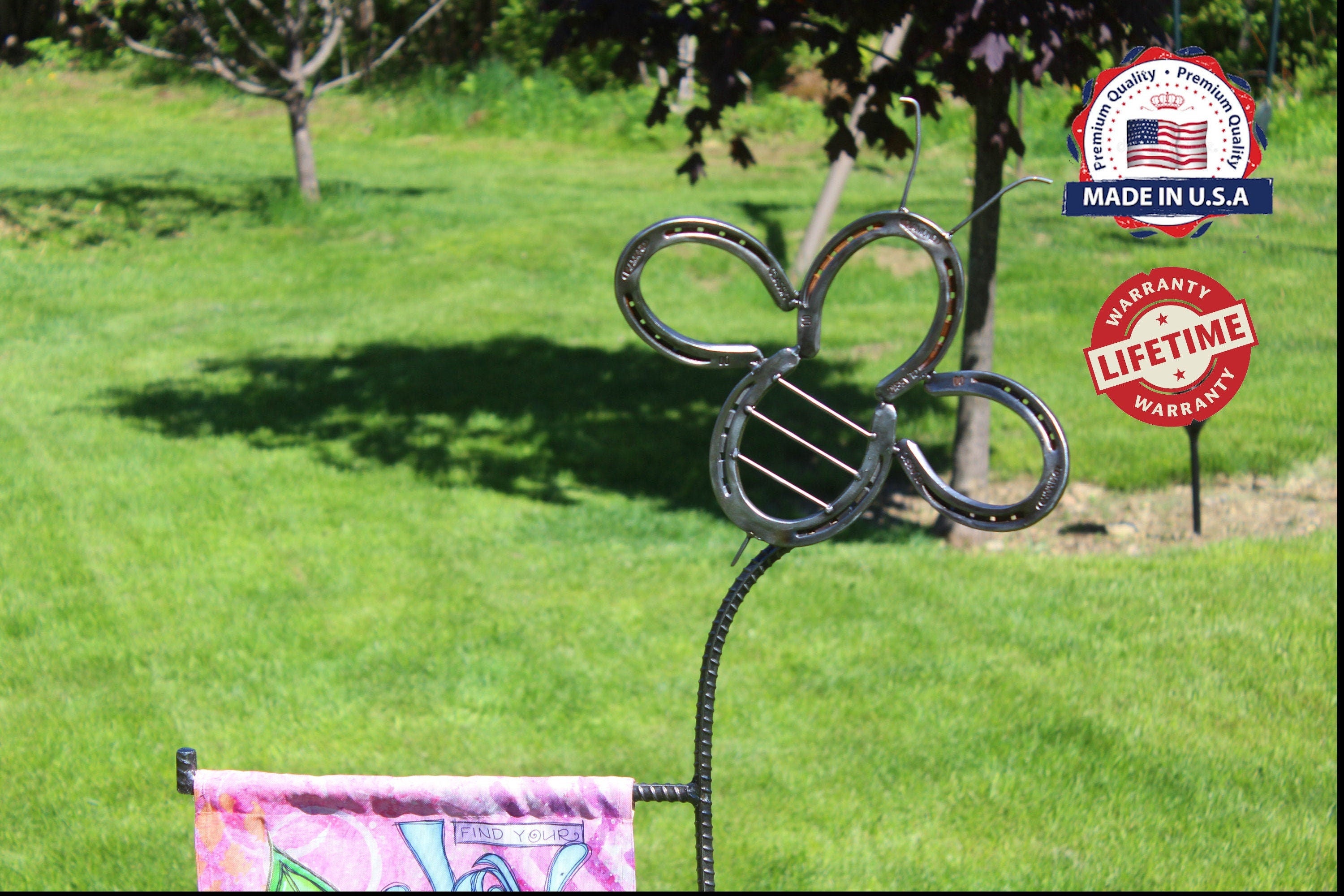 BuzzBee Flag Stand, Garden Flag Stand, Rustic Yard Decor - Lifetime Warranty