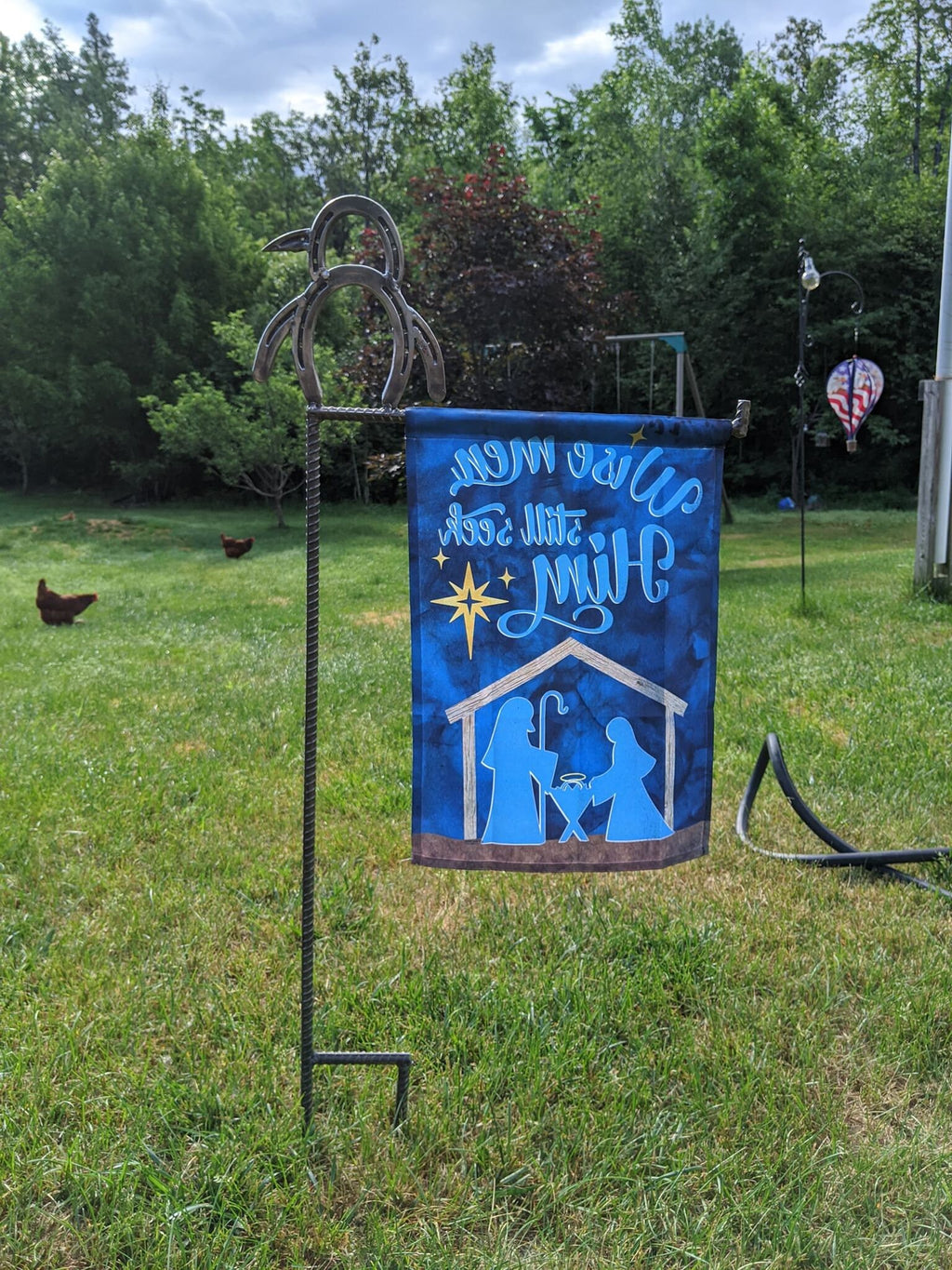 Pappy the Penguin Garden Flag Stand, Yard Flag Stand, Rebar Flag Holder, Metal Flag Stand - Lifetime Warranty