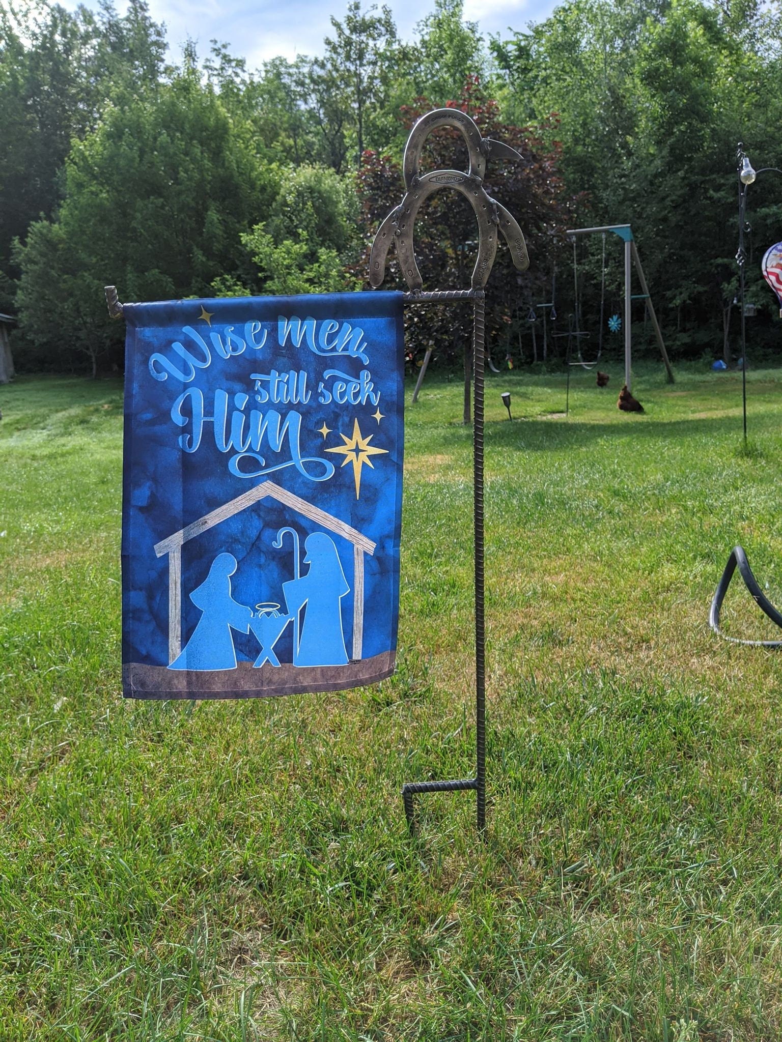 Pappy the Penguin Garden Flag Stand, Yard Flag Stand, Rebar Flag Holder, Metal Flag Stand - Lifetime Warranty