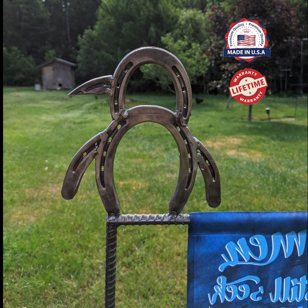 Pappy the Penguin Garden Flag Stand, Yard Flag Stand, Rebar Flag Holder, Metal Flag Stand - Lifetime Warranty