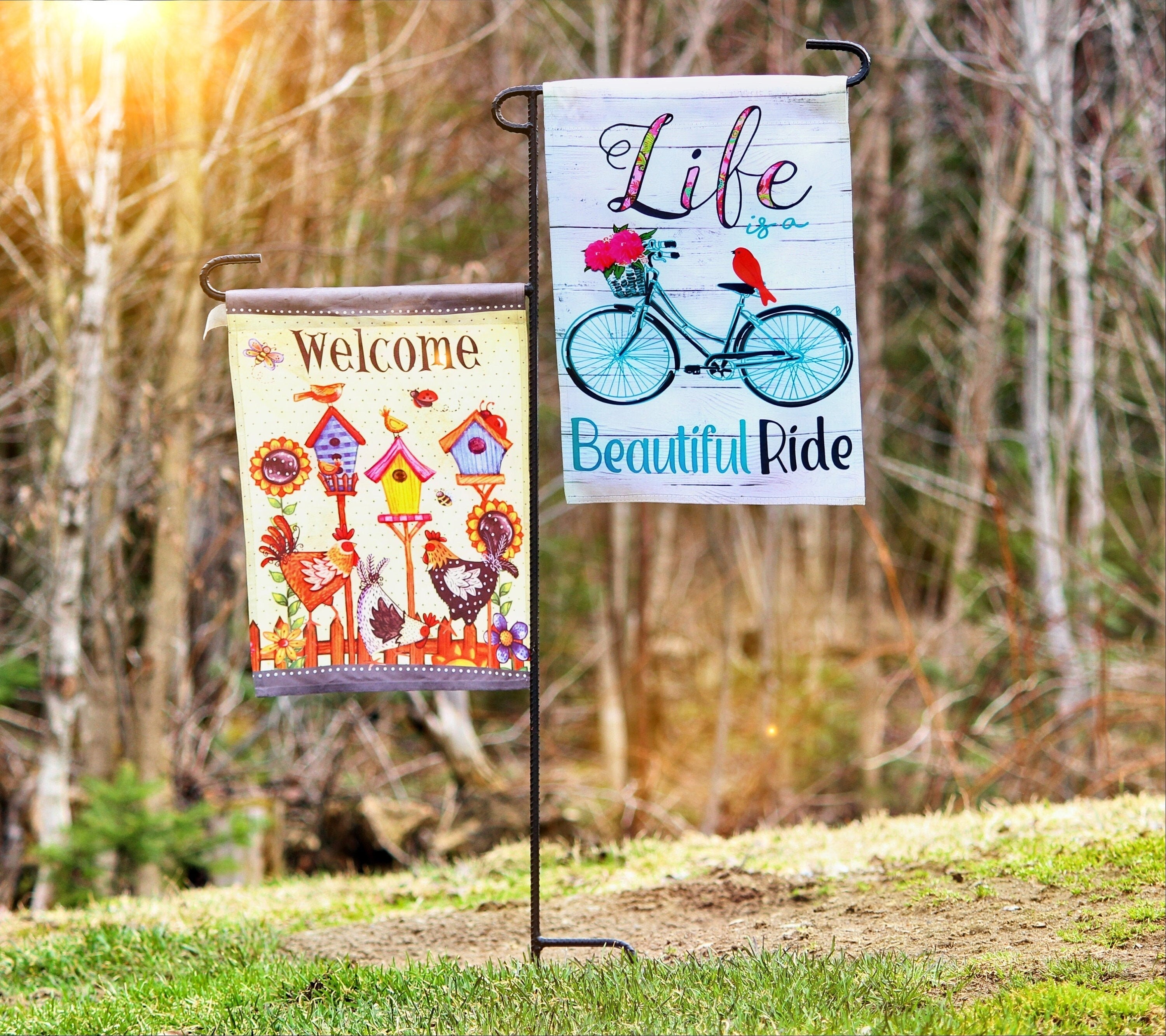 Double Flag Holder, Garden Flag Stand, Yard Flag Stand, Camp Site Marker, Grave Site Memorial, Dual Garden Flag, Garden Flag holder