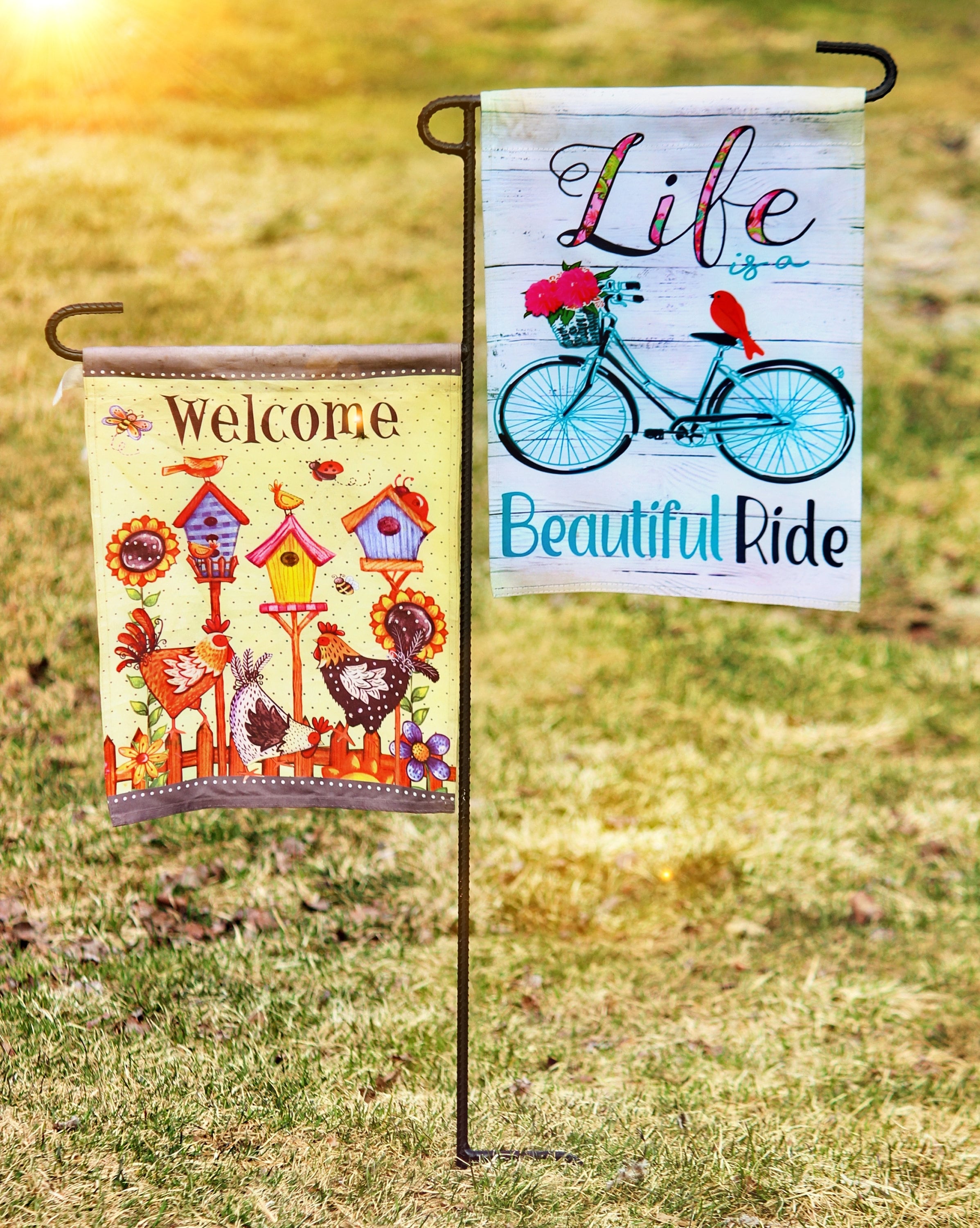 Double Flag Holder, Garden Flag Stand, Yard Flag Stand, Camp Site Marker, Grave Site Memorial, Dual Garden Flag, Garden Flag holder