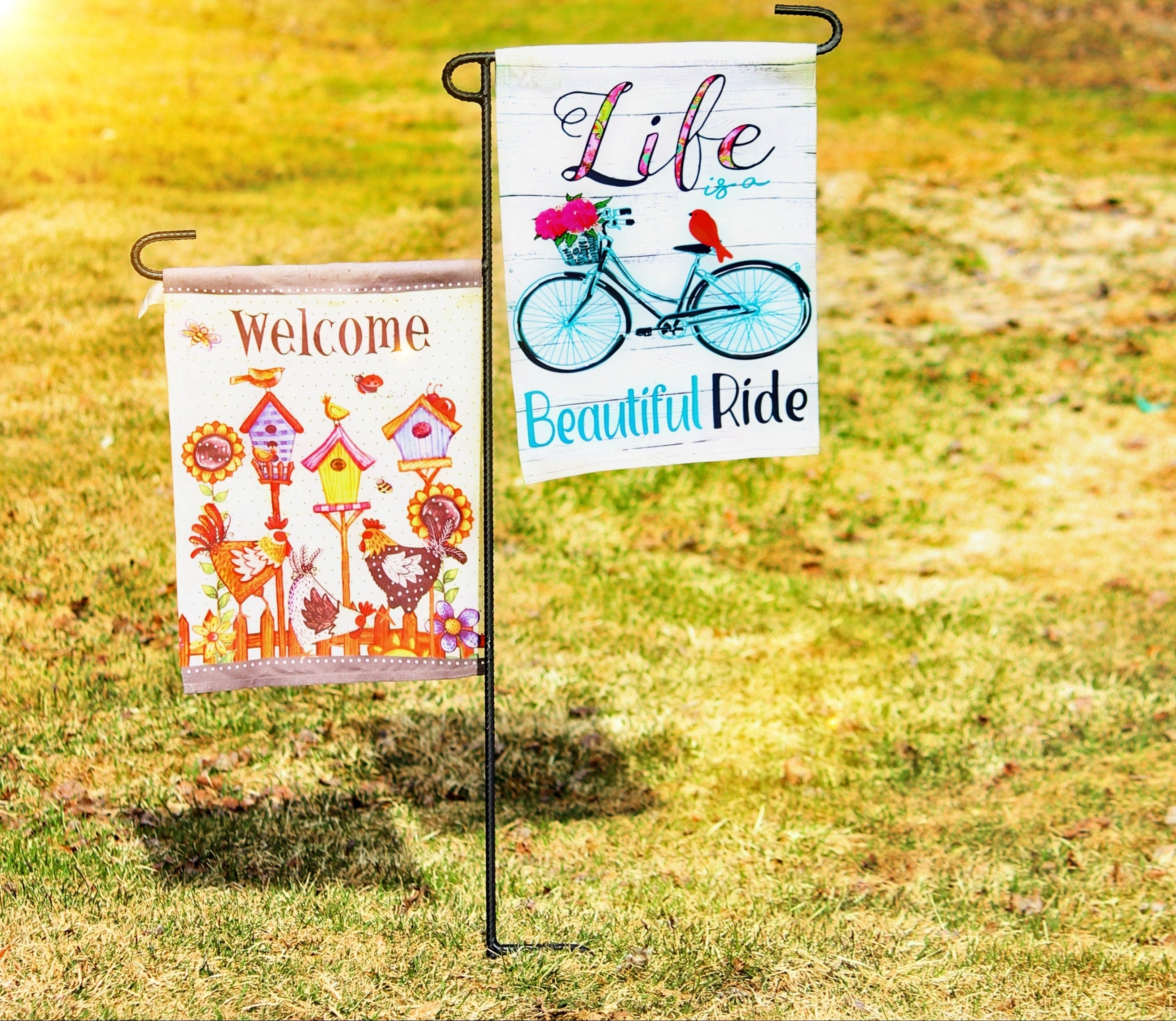Double Flag Holder, Garden Flag Stand, Yard Flag Stand, Camp Site Marker, Grave Site Memorial, Dual Garden Flag, Garden Flag holder