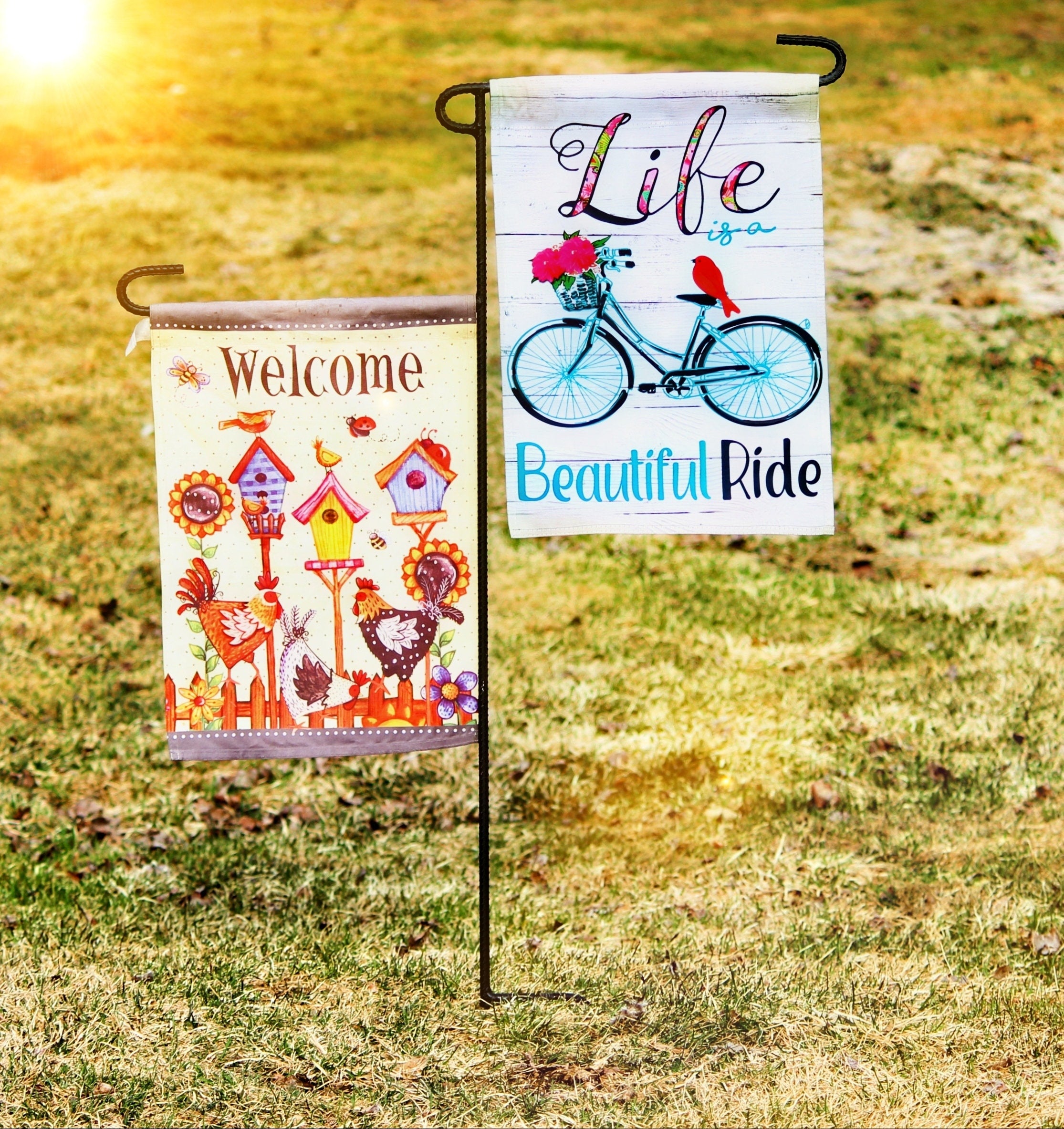 Double Flag Holder, Garden Flag Stand, Yard Flag Stand, Camp Site Marker, Grave Site Memorial, Dual Garden Flag, Garden Flag holder