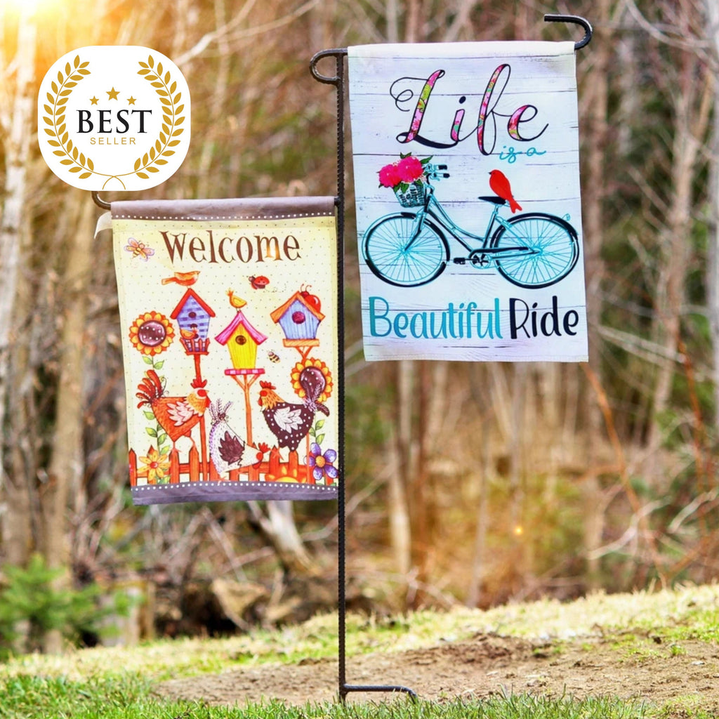 Double Flag Holder, Garden Flag Stand, Yard Flag Stand, Camp Site Marker, Grave Site Memorial, Dual Garden Flag, Garden Flag holder