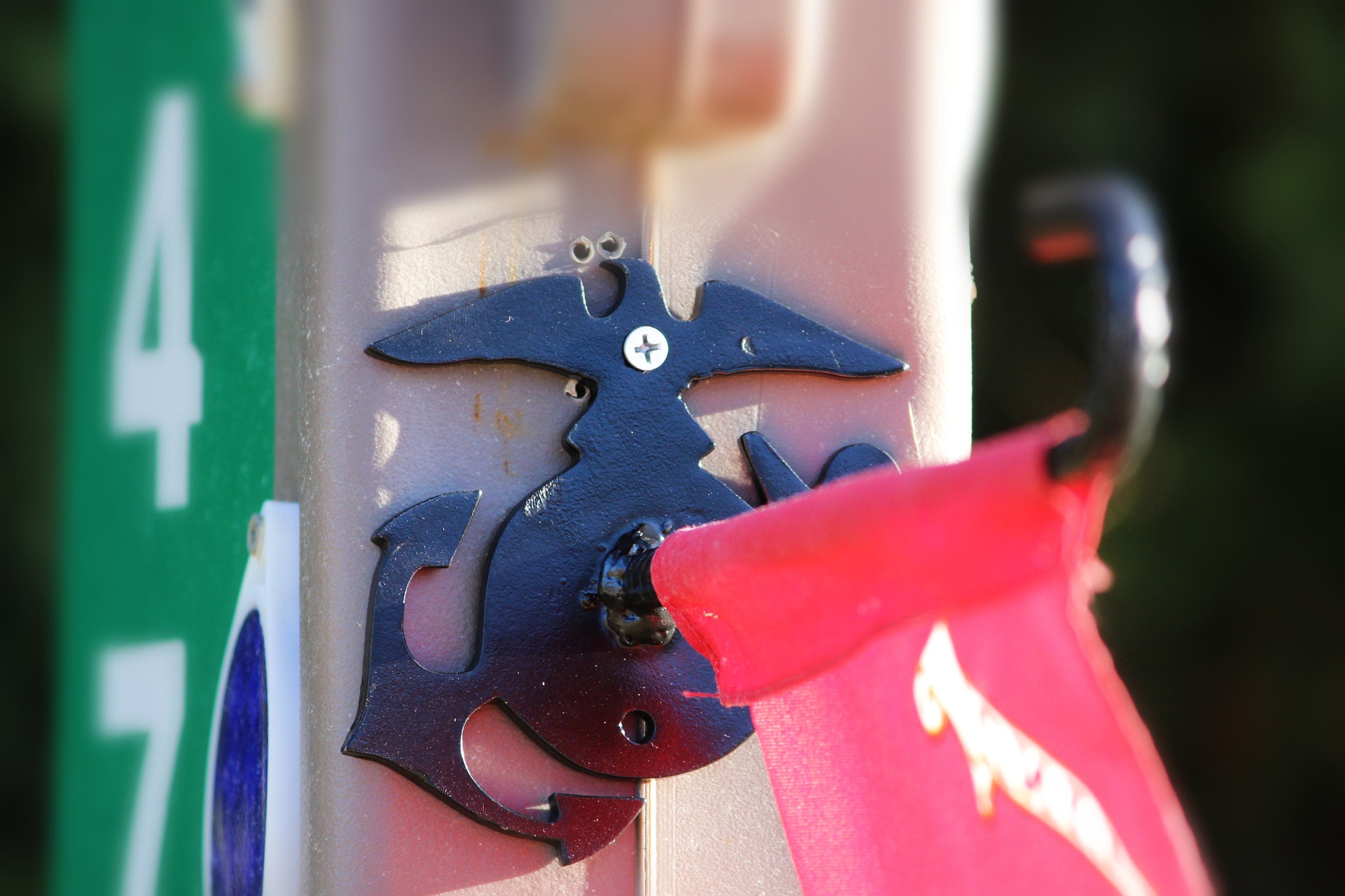 USMC Mini Mailbox Flag Holder, House Flagpole, Deck Flag Hanger, Wall Mounted Flag Holder Hook