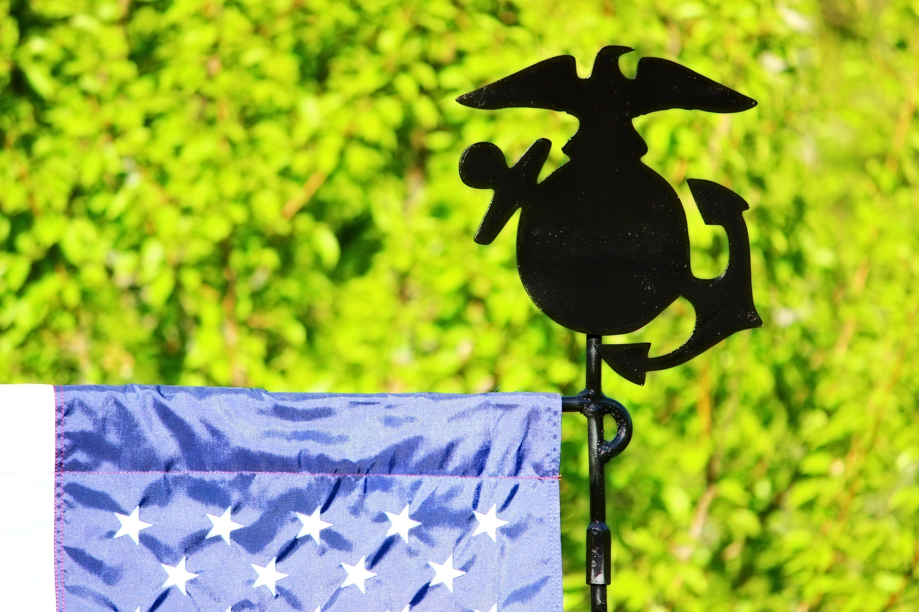USMC Insignia Flag Holder, Flag Pole, Flag Pole Holder, United States Marine Corp Insignia, Summer Garden Flag