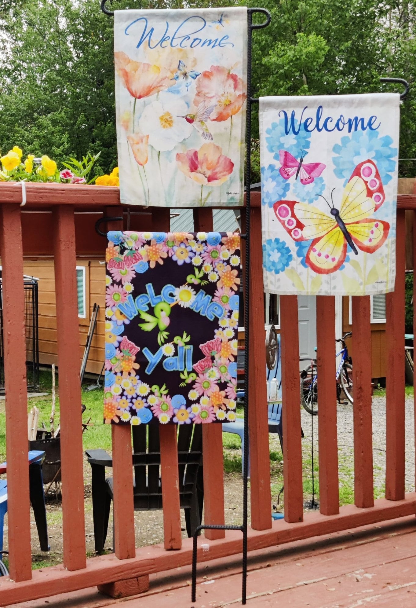 Triple Flag Holder, Garden Flag Stand, Summer Garden Flag, Yard Flag Stand, garden flag holder