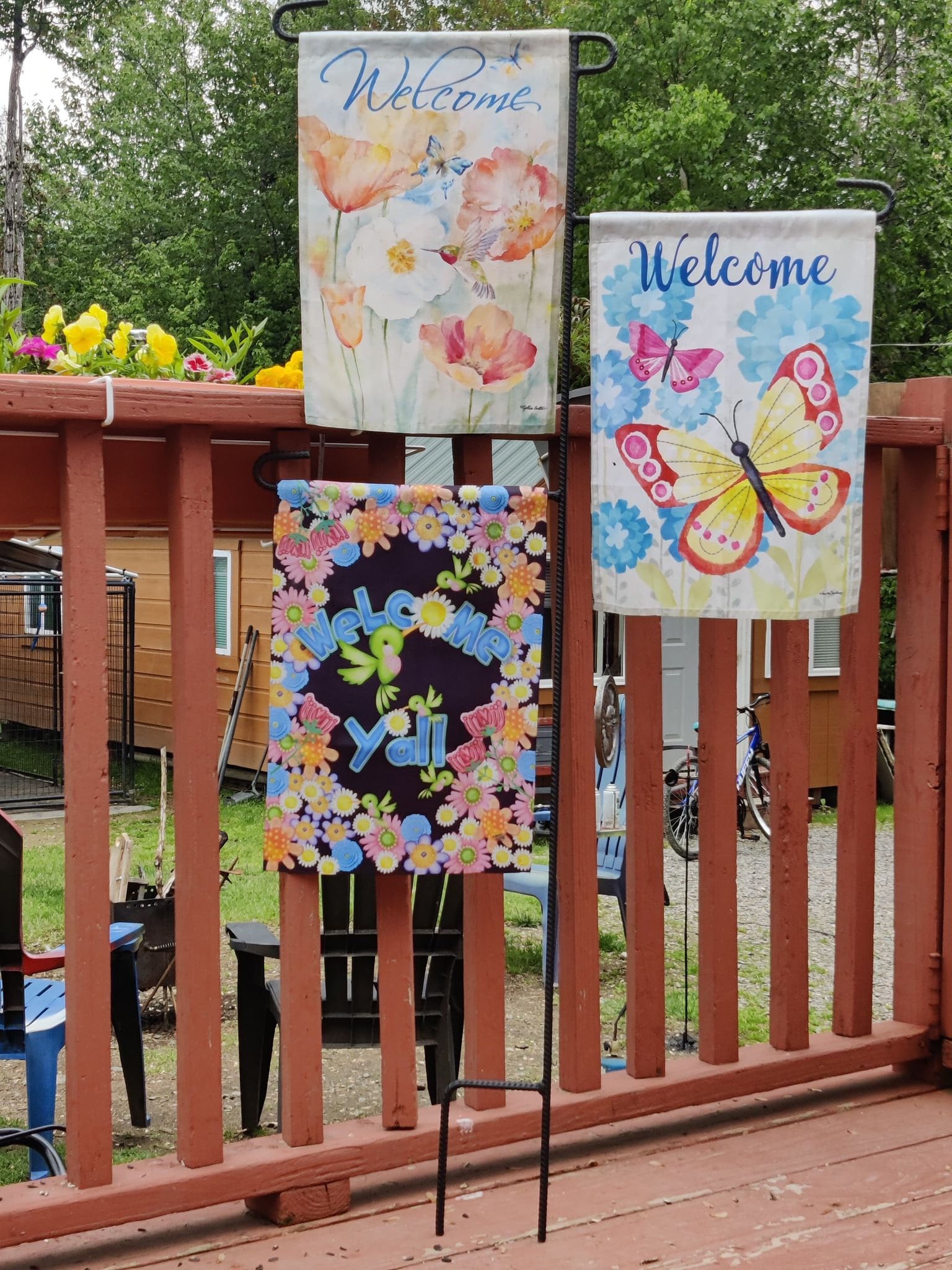 Triple Flag Holder, Garden Flag Stand, Summer Garden Flag, Yard Flag Stand, garden flag holder