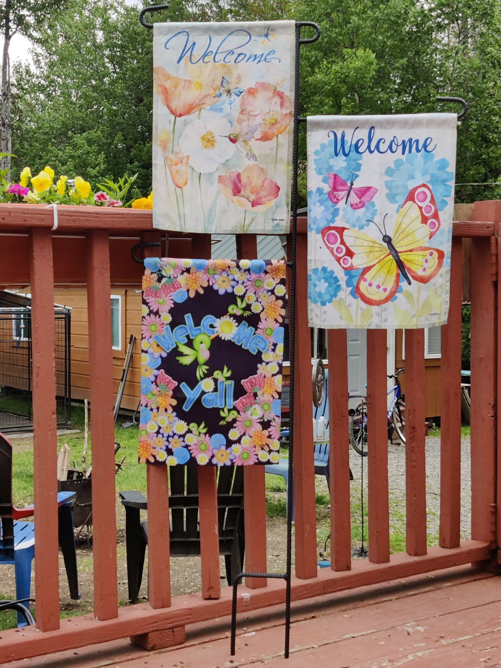 Triple Flag Holder, Garden Flag Stand, Summer Garden Flag, Yard Flag Stand, garden flag holder