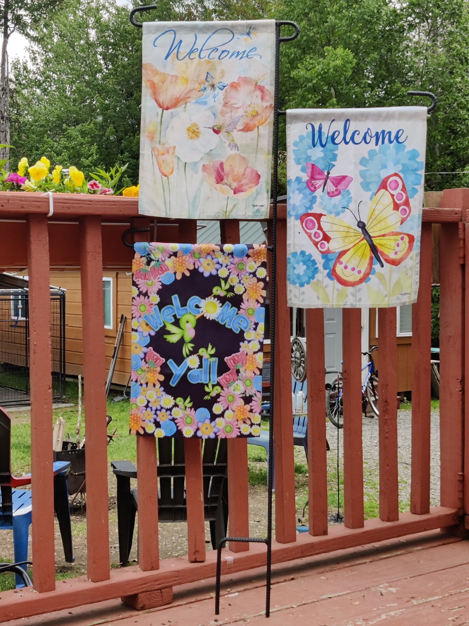 Triple Flag Holder, Garden Flag Stand, Summer Garden Flag, Yard Flag Stand, garden flag holder