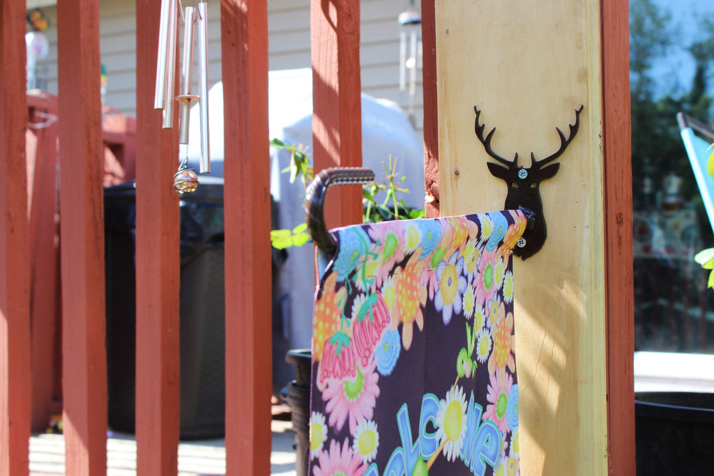 Buck Wild, Deer Flag Holder, Deer hunting Cabin Decor, Mini Flag, Patio Flag, Garden Decoration, Wall Mounted Flag Holder Hook