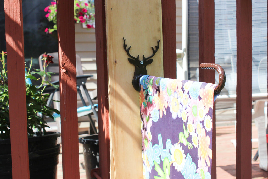 Buck Wild, Deer Flag Holder, Deer hunting Cabin Decor, Mini Flag, Patio Flag, Garden Decoration, Wall Mounted Flag Holder Hook