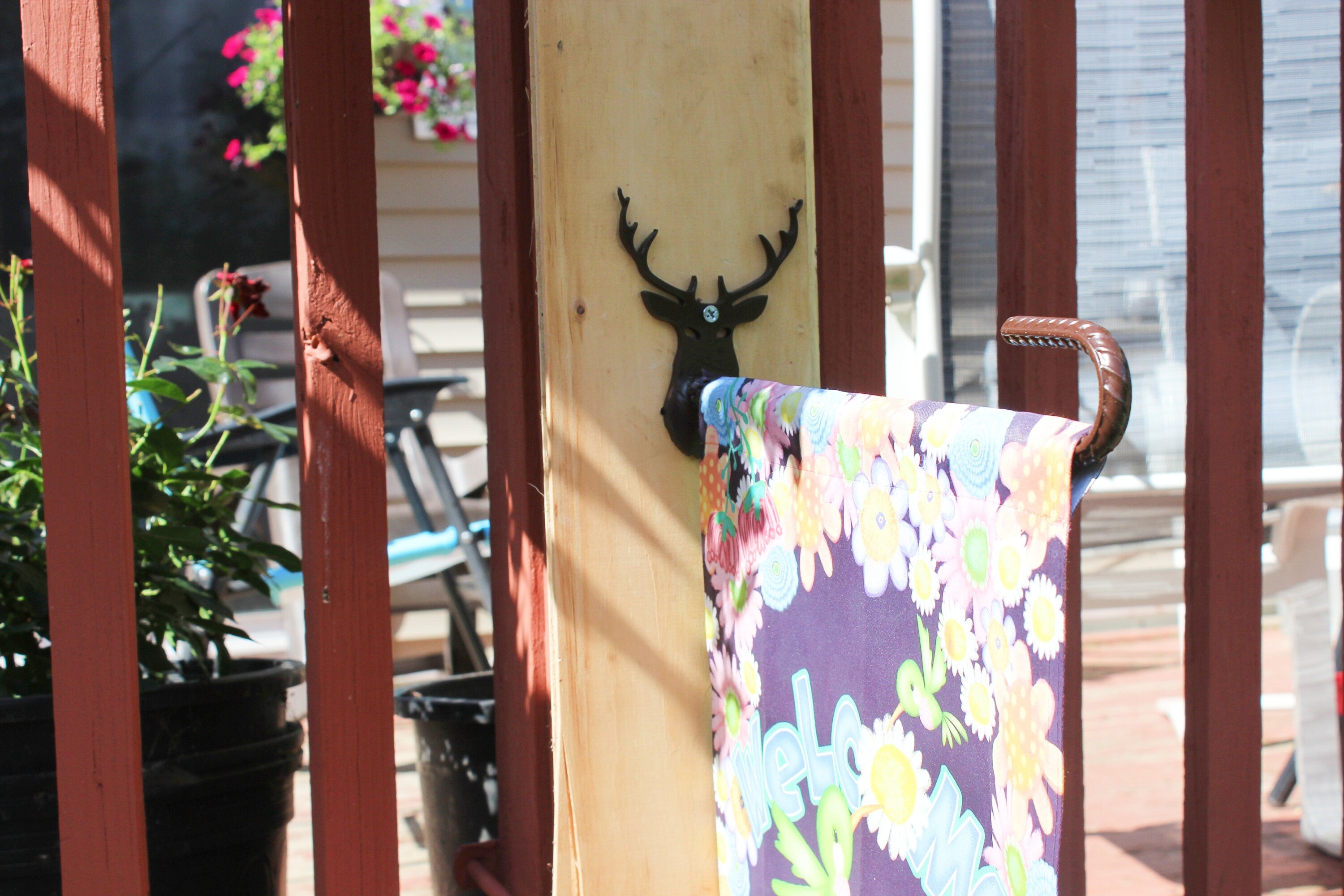 Buck Wild, Deer Flag Holder, Deer hunting Cabin Decor, Mini Flag, Patio Flag, Garden Decoration, Wall Mounted Flag Holder Hook