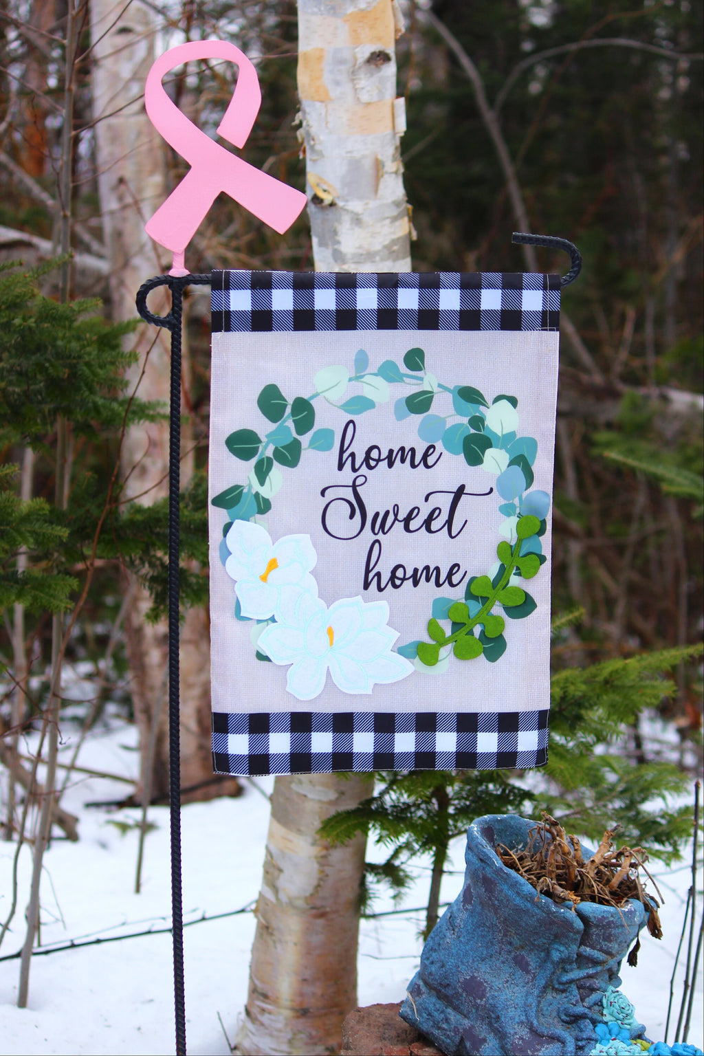 Awareness Ribbon Garden Flag Holder by Rustic Shoe, Awareness Art Décor, Ribbon Flag Holder, Ribbon Yard Art, Awareness Flag Stand