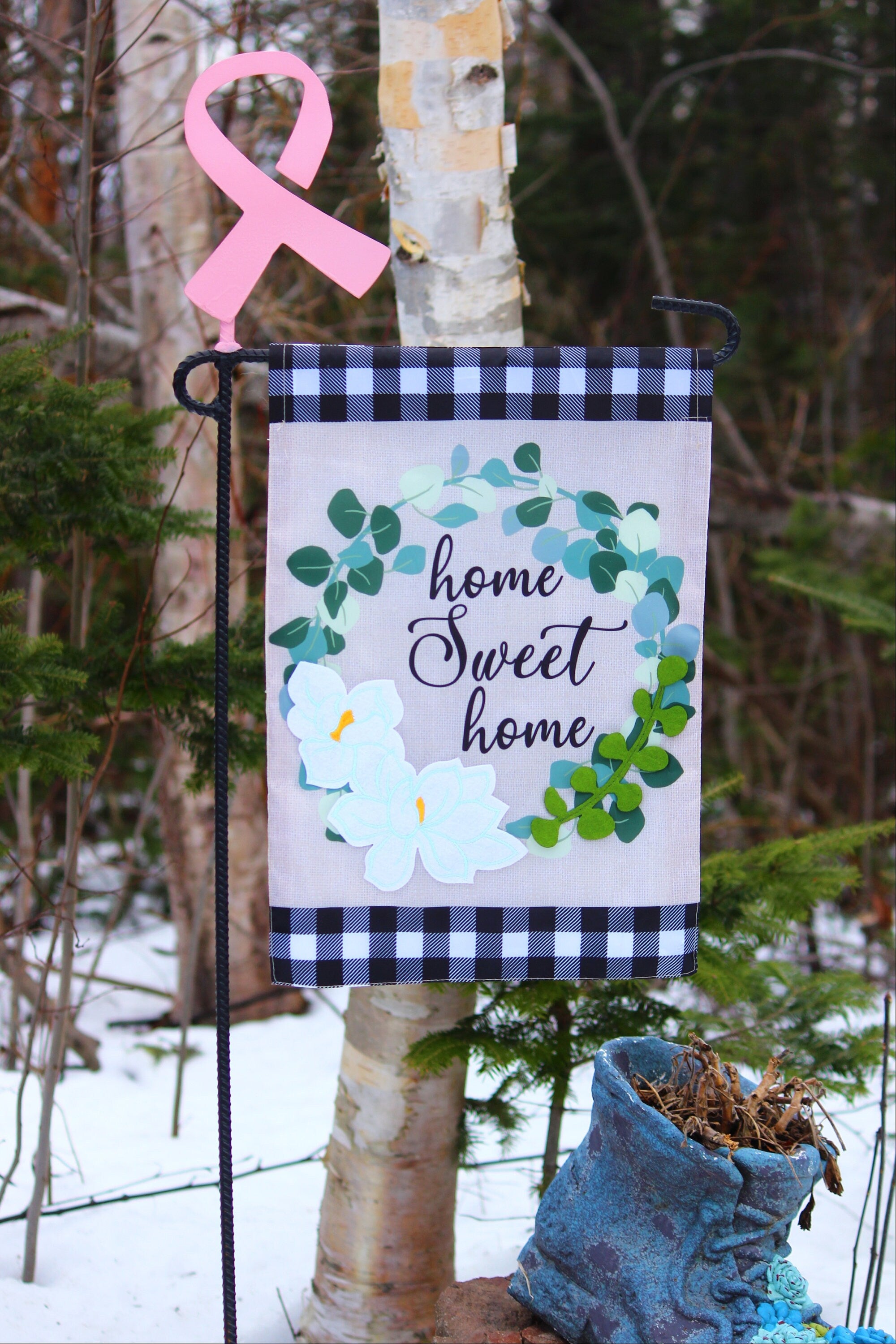 Awareness Ribbon Garden Flag Holder by Rustic Shoe, Awareness Art Décor, Ribbon Flag Holder, Ribbon Yard Art, Awareness Flag Stand