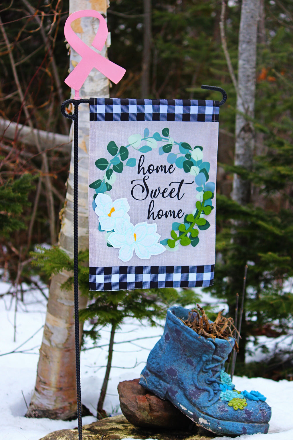 Awareness Ribbon Garden Flag Holder by Rustic Shoe, Awareness Art Décor, Ribbon Flag Holder, Ribbon Yard Art, Awareness Flag Stand