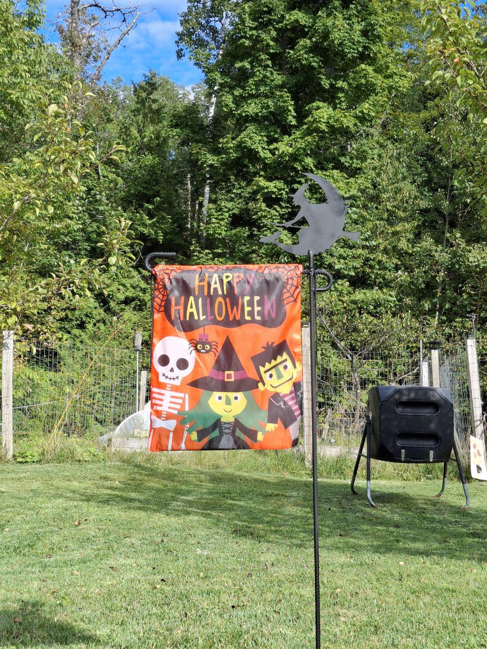 Flying Witch on Broomstick Design - Flag Holder - Halloween Yard Decor – Perfect for 12x35
