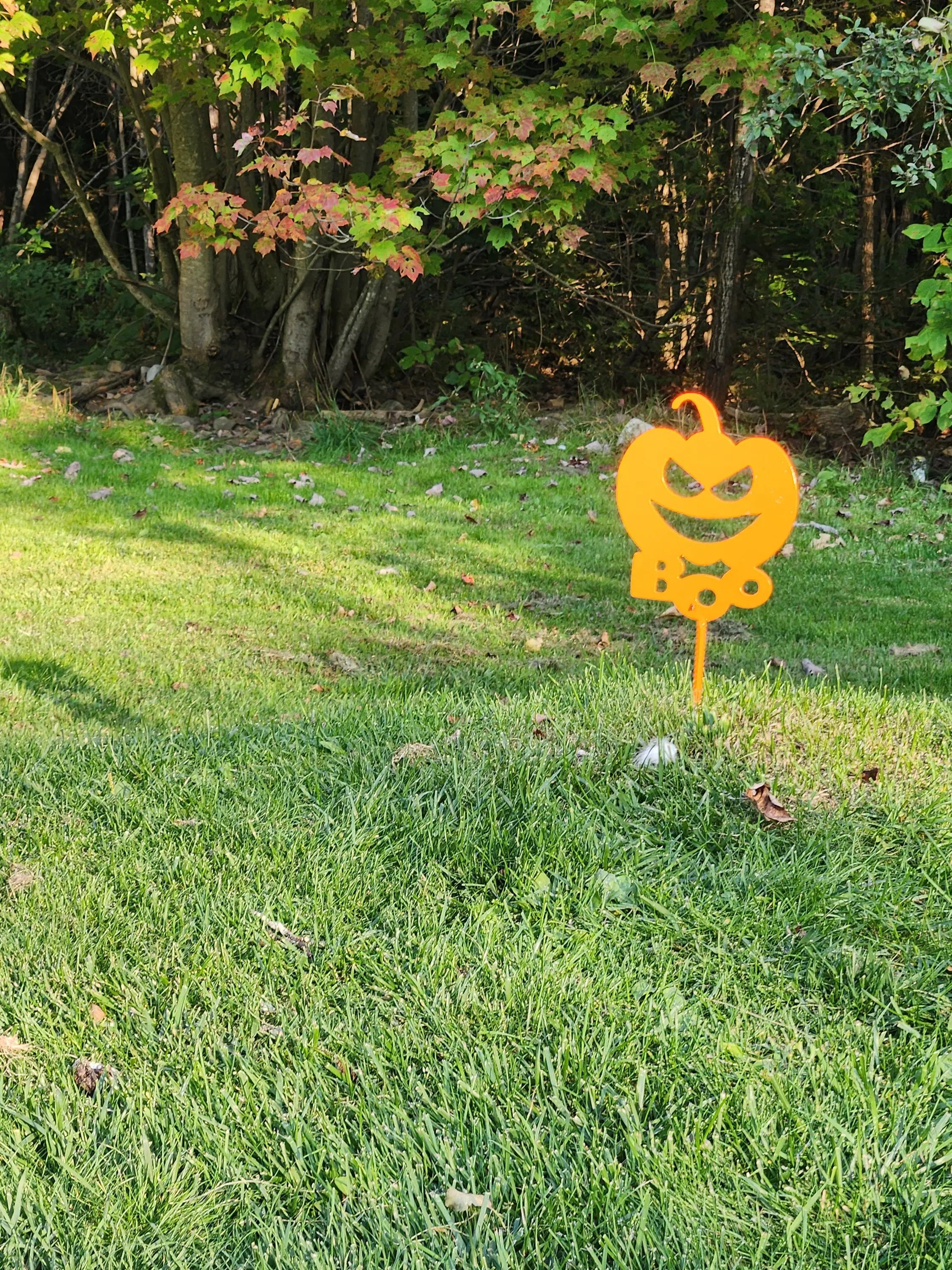 Steel & Rebar Pumpkin Boo Halloween Decoration - Durable Yard Stake for Outdoor Display