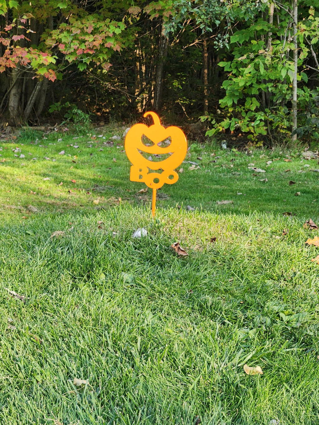 Steel & Rebar Pumpkin Boo Halloween Decoration - Durable Yard Stake for Outdoor Display