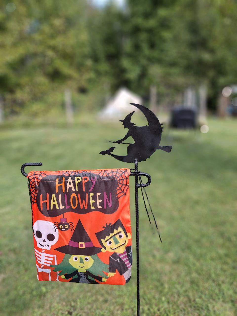 Flying Witch on Broomstick Design - Flag Holder - Halloween Yard Decor – Perfect for 12x35