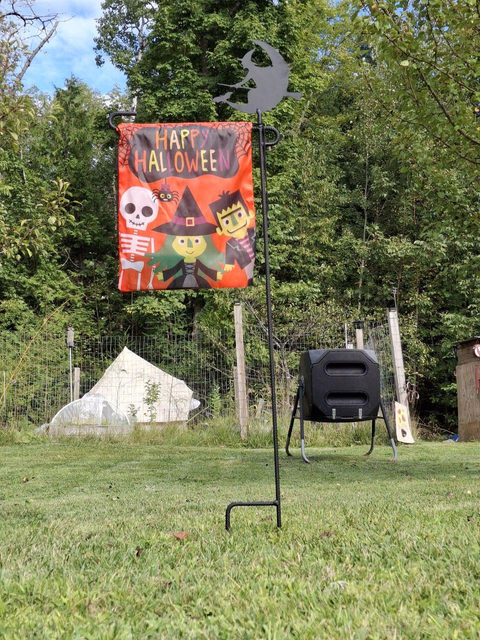 Flying Witch on Broomstick Design - Flag Holder - Halloween Yard Decor – Perfect for 12x35