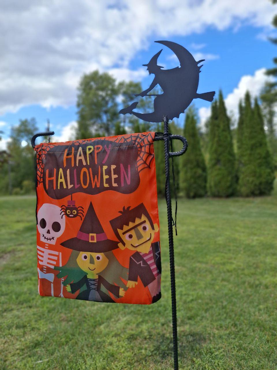 Flying Witch on Broomstick Design - Flag Holder - Halloween Yard Decor – Perfect for 12x35