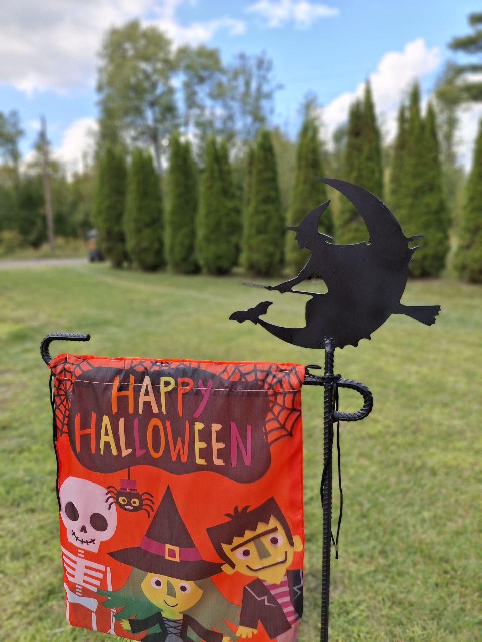 Flying Witch on Broomstick Design - Flag Holder - Halloween Yard Decor – Perfect for 12x35