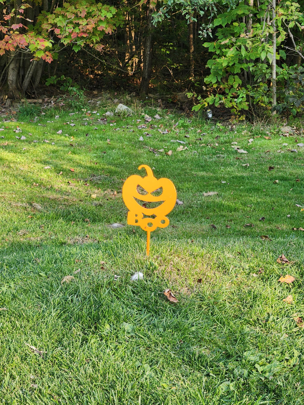 Steel & Rebar Pumpkin Boo Halloween Decoration - Durable Yard Stake for Outdoor Display