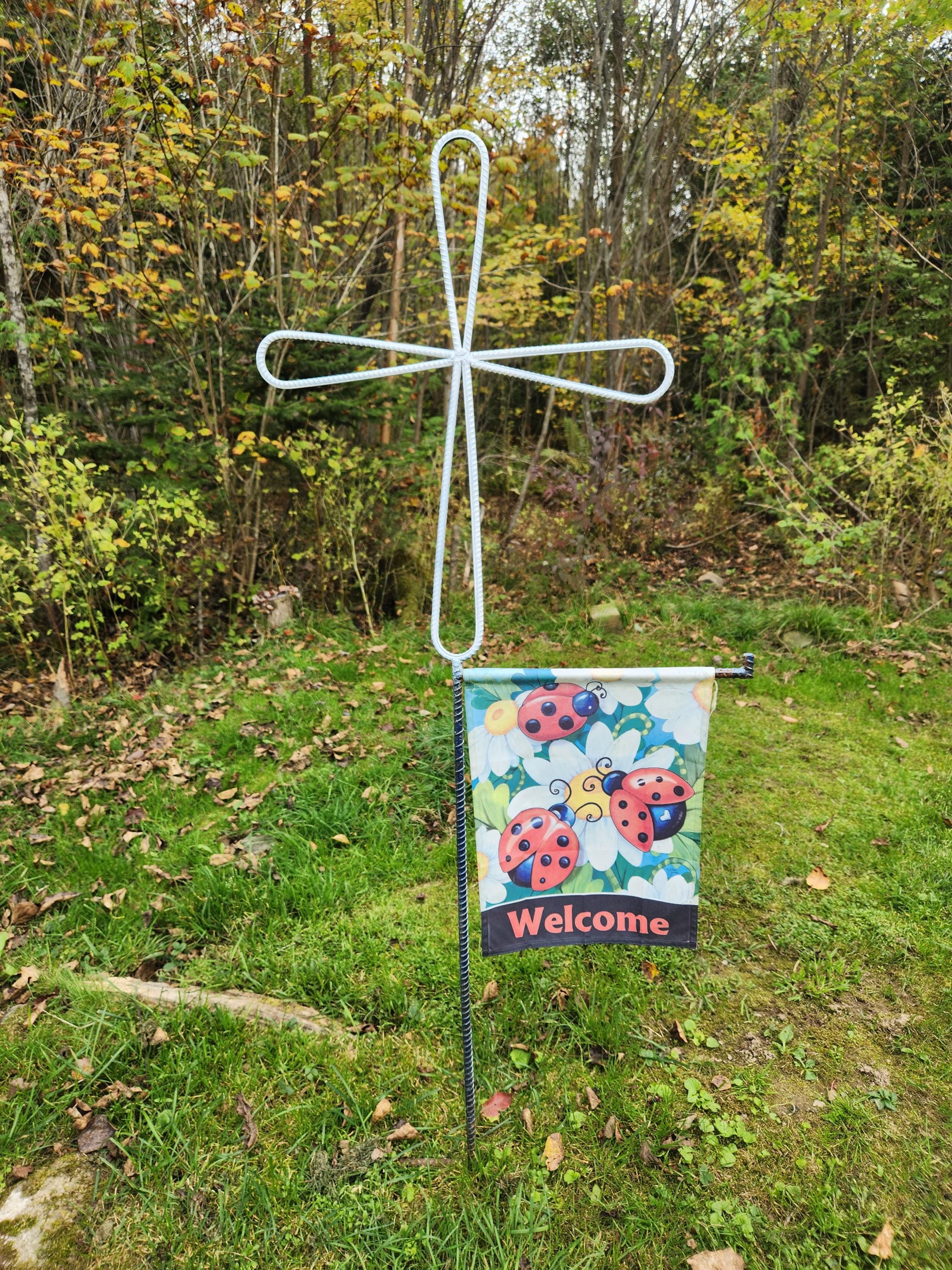 Rustic Spiritual Iron Cross Yard Stake