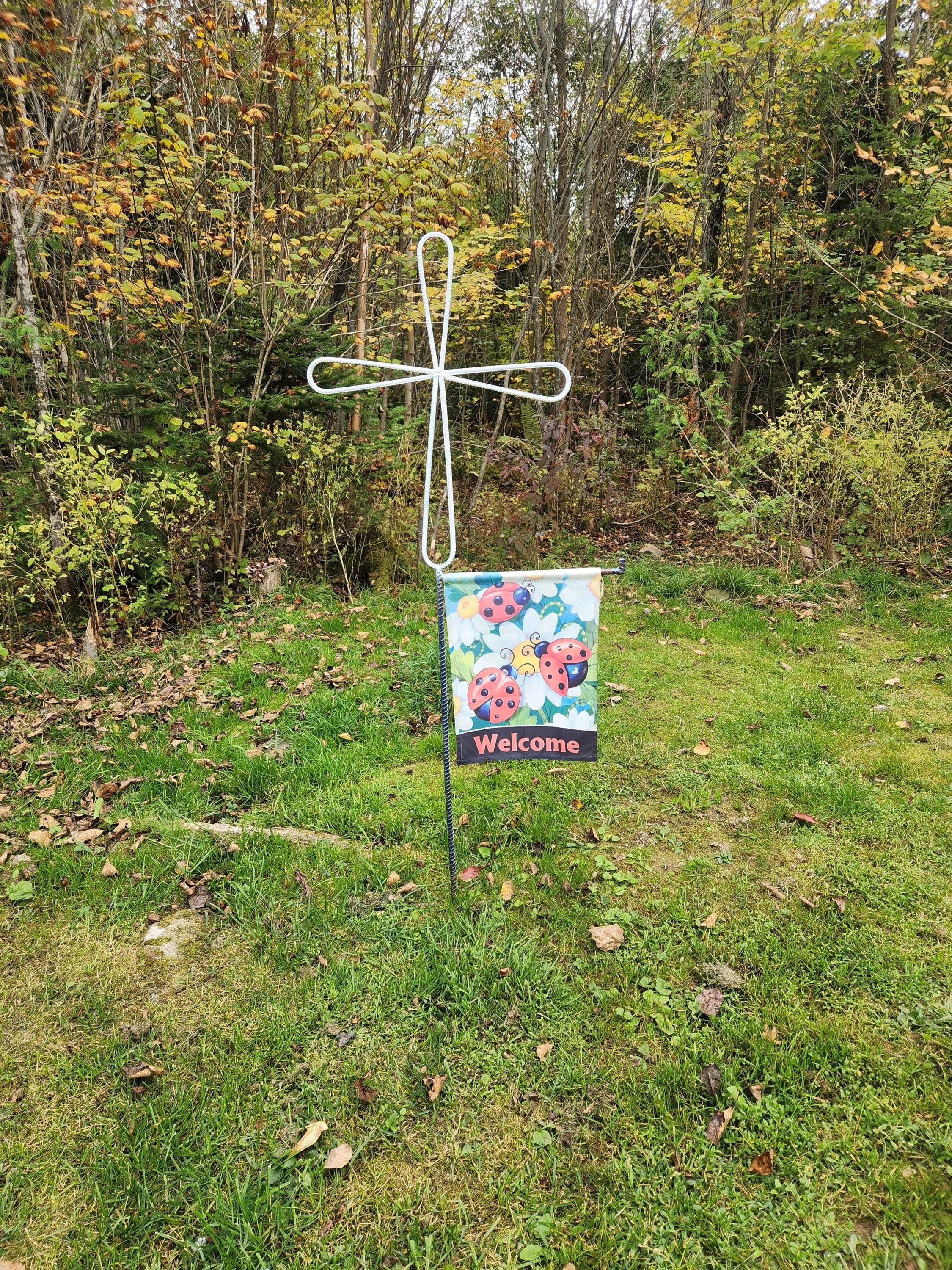 Rustic Spiritual Iron Cross Yard Stake