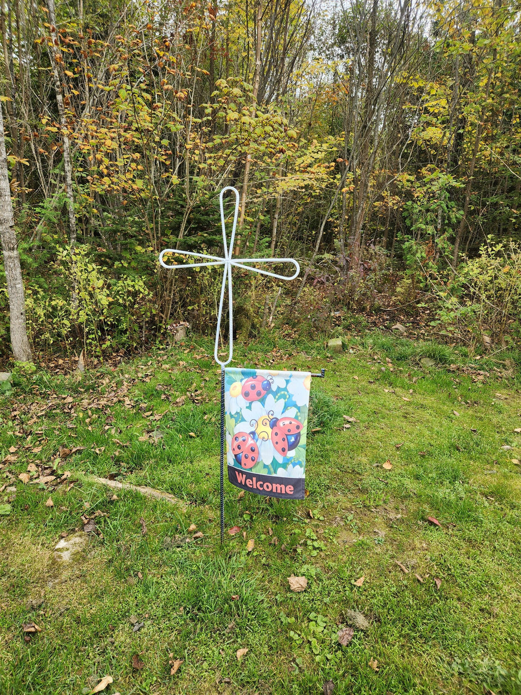 Rustic Spiritual Iron Cross Yard Stake