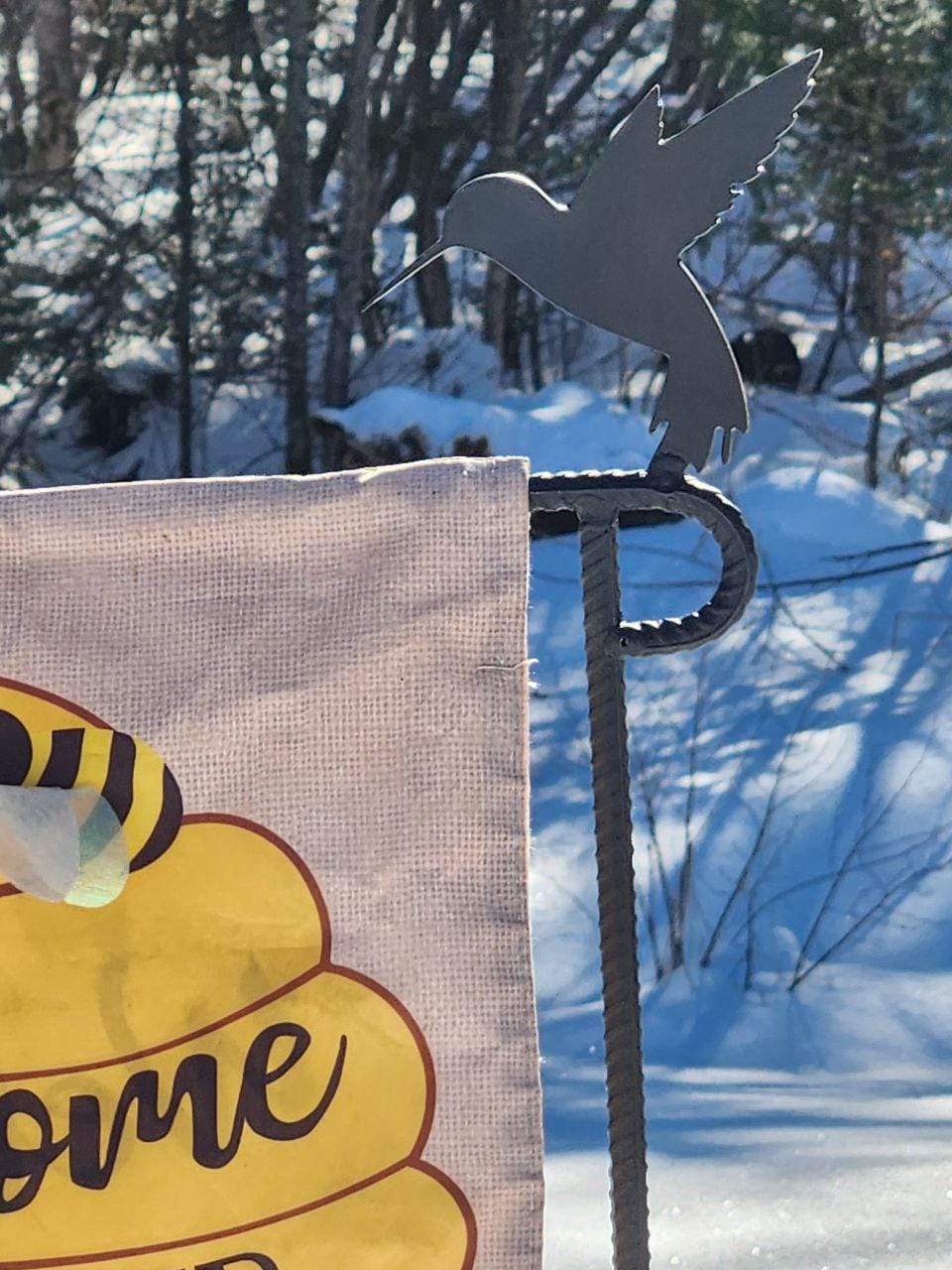 Hummingbird Garden Flag Holder, Garden Flag Stand, Camp Site Marker, Grave Site Memorial, Yard Flag Stand, Summer Garden Flag, Sign Holder