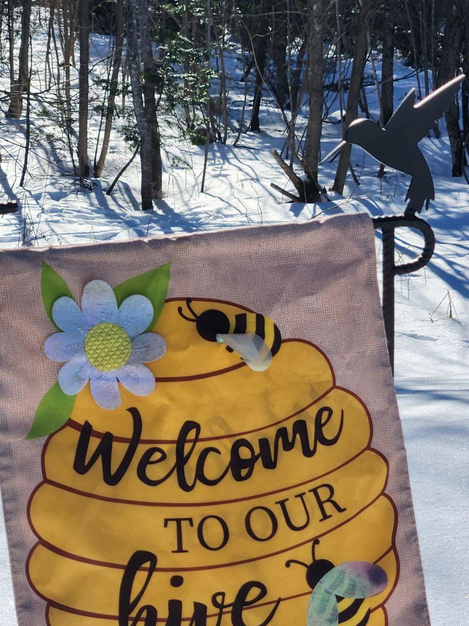 Hummingbird Garden Flag Holder, Garden Flag Stand, Camp Site Marker, Grave Site Memorial, Yard Flag Stand, Summer Garden Flag, Sign Holder