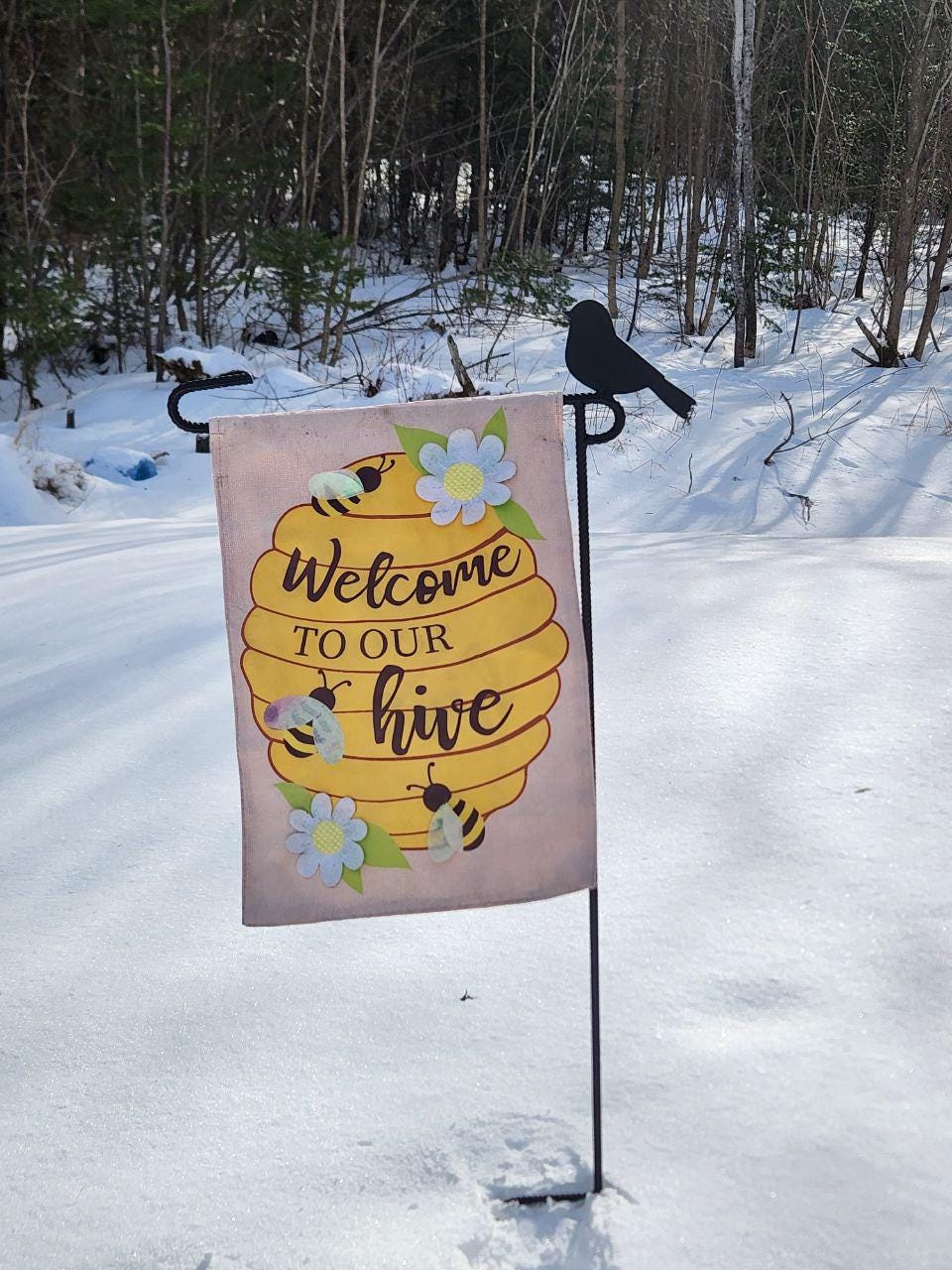Bird Garden Flag Holder, Garden Flag Stand, Camp Site Marker, Grave Site Memorial, Yard Flag Stand, Summer Garden Flag, Sign Holder