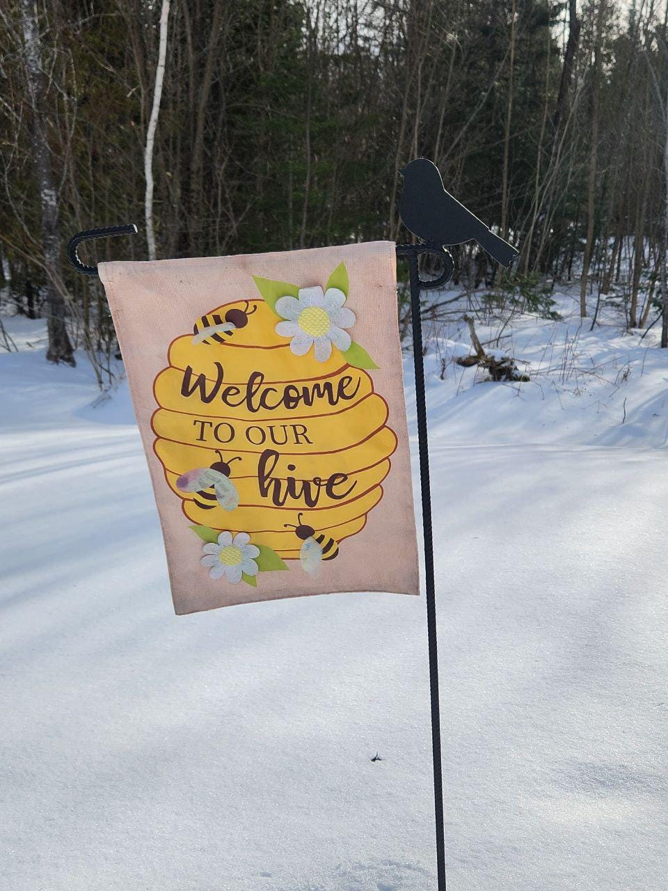 Bird Garden Flag Holder, Garden Flag Stand, Camp Site Marker, Grave Site Memorial, Yard Flag Stand, Summer Garden Flag, Sign Holder