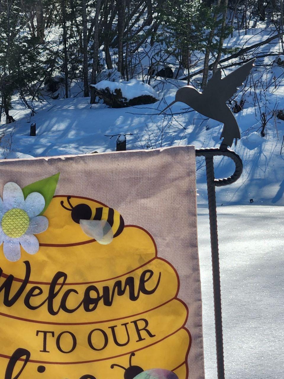 Hummingbird Garden Flag Holder, Garden Flag Stand, Camp Site Marker, Grave Site Memorial, Yard Flag Stand, Summer Garden Flag, Sign Holder