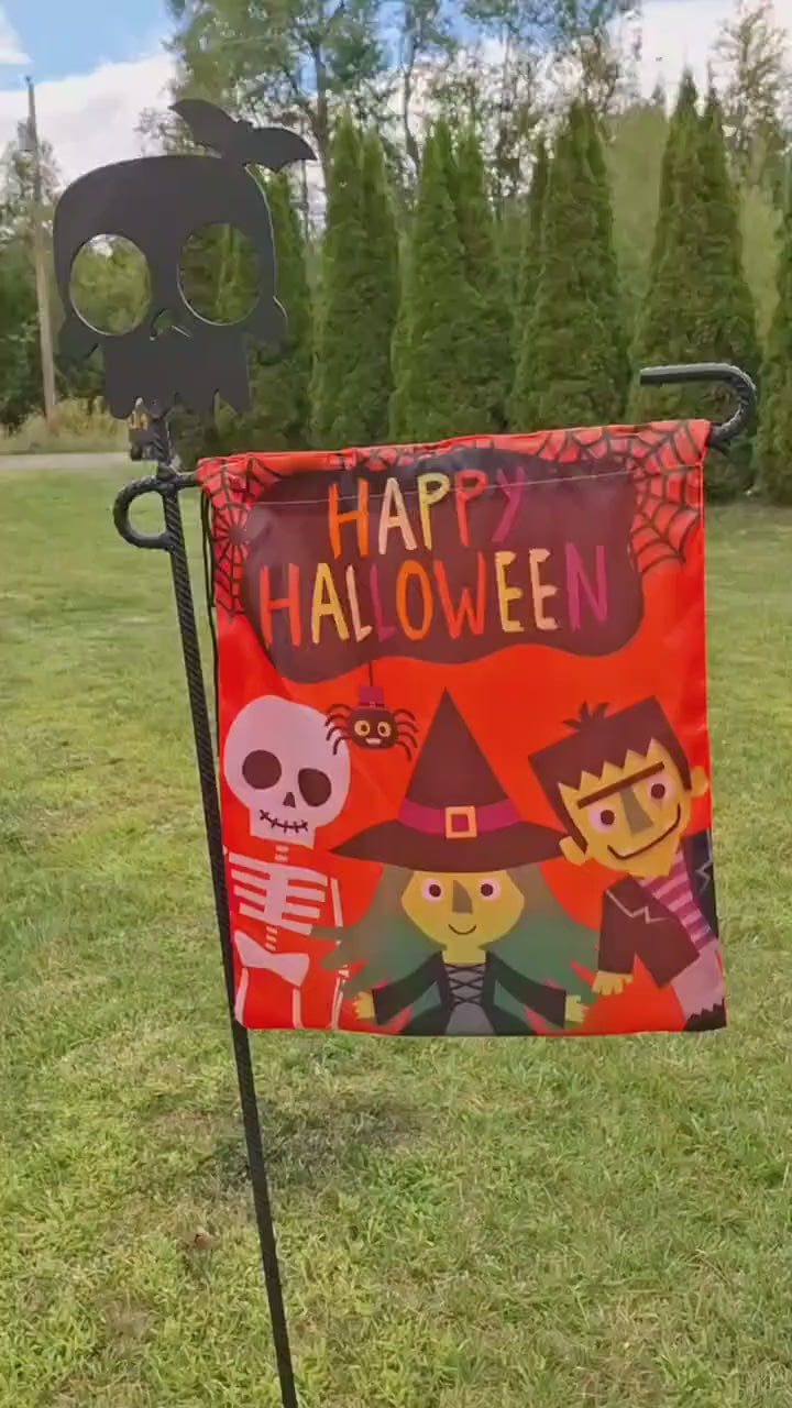 Skull and Bat Steel - Flag Holder - Halloween Yard Decor – Perfect for 12x35 Flags